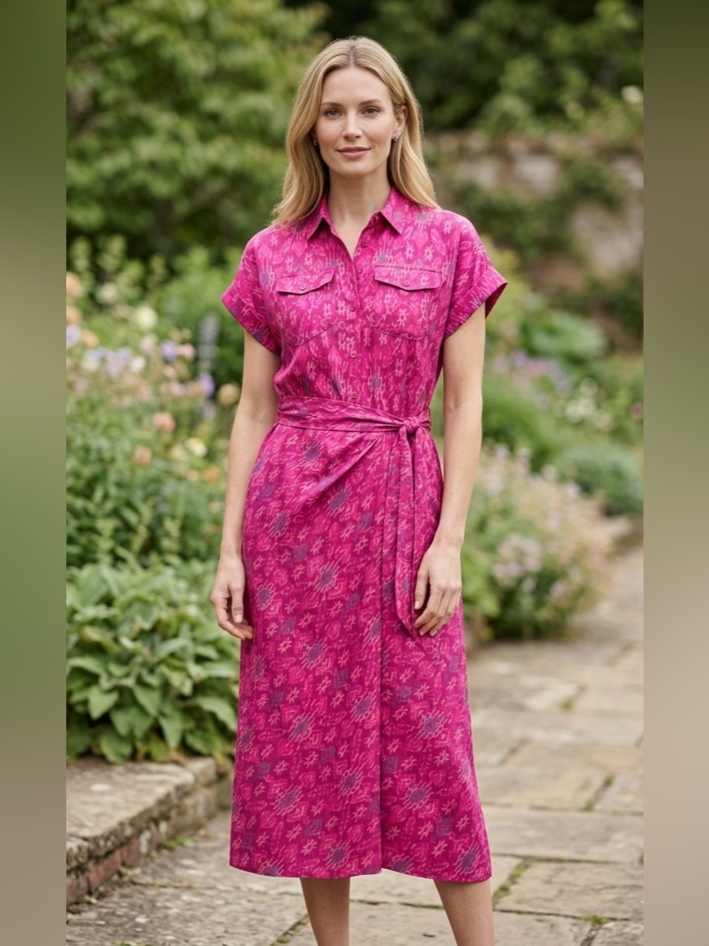 Ralph Lauren Geo-Print Shantung Tie-Waist Dress